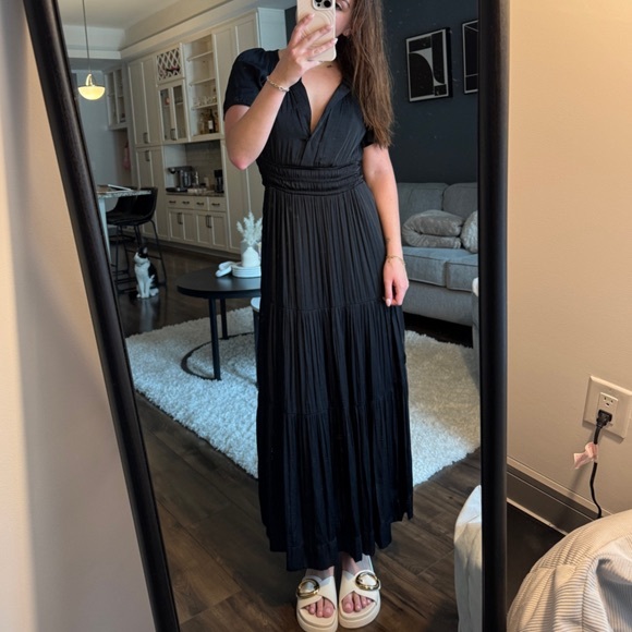 Anthropologie The Somerset Maxi Dress in Black Satin - Picture 6 of 12